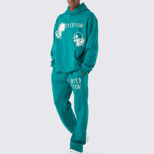 Custom Unisex Hoodie Tracksuit 100% Cotton Digital Print Breathable Solid Designer <b>Embroidery</b> Pullover Winter <b>Set</b> Casual - Product Image 4