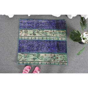 Alfombra moderna azul verde de 2,5x2,6 pies, diseño de retazos de estilo turco, Material de lana viscosa, látex para entrada, pasillo, adolescente - Product Image 1