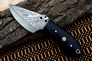 Cuchillo de caza superior, cuchillo Skinner, cuchillo de caza de acero de Damasco con mango de cuerno, regalo para cazador - Product Image 3