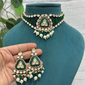 Exclusive Premium Quality <b>Gold</b> Plated Fine Moissanite Polki Doublet Stones <b>Necklace</b> <b>Set</b> With <b>Earrings</b> Wedding Wear Collection - Product Image 1