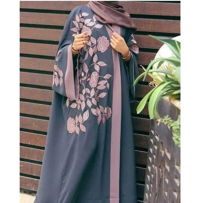 袖のデザインシンプルなアラビア語のアバヤデュパッタとマウスピースのドバイスタイルのハイエンド生地カフタンアバヤイスラムのドレスカフタンホル