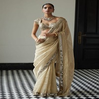 Organza elegante alla moda più di tendenza con ricami di codifica Saree Shopping Online moda donna India