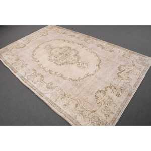 พรมตุรกี 5.2x8.2 ฟุต สีขาวน้ำตาล พรมขนสัตว์โมร็อกโกแบบวินเทจ - Product Image 1