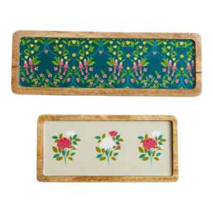 Vintage Painted Wood Serving Trays with Floral Design for Food Storage for Ramadan Wedding Diwali & <b>Party</b> Occasions - Product Image 2