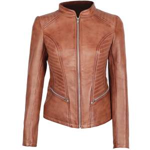 High Quality Sheep Skin Cowhide Jacket <b>Plus</b> <b>Size</b> Breathable Biker <b>Coat</b> with Zipper Closure Brown Crop Top Plain Design - Product Image 5