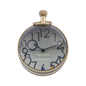 Horloge de table en laiton antique moderne avec logo d'entreprise personnalisé Horloge de bureau à quartz faite à la main - Product Image 2