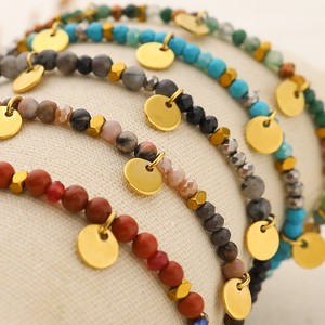 Jour de perles faites à la main français Bracelet en <span class=keywords><strong>pierre</strong></span> naturelle disque bijoux de mode acier inoxydable plaqué or 18K - Product Image 4