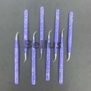 Ensemble de pincettes à cils en acier inoxydable personnalisées en gros d'usine pince à épiler d'extension à pointe en fibre de qualité supérieure outils à cils de haute précision - Product Image 1