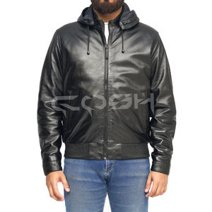 Veste en cuir synthétique noir, style bomber, très demandée, streetwear, avec capuche amovible, fabricant et fournisseur ODM - Product Image 5