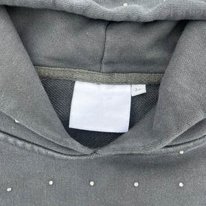 Sudadera con capucha de algodón de 400gsm de talla grande para invierno, cálida, con lavado ácido, Sudadera con capucha de diamantes de imitación para adolescentes con forro en blanco de peso pesado - Product Image 4