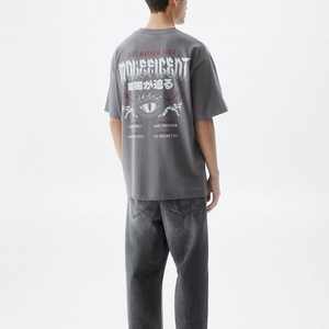 100% coton Boxy Crop Top surdimensionné goutte épaule lourde sérigraphie tissu tricoté T-shirt court pour hommes - Product Image 4