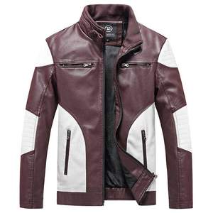 Chaqueta corta de cuero con cuello levantado para motocicleta europea y americana a juego de colores transfronterizos para hombre - Product Image 4