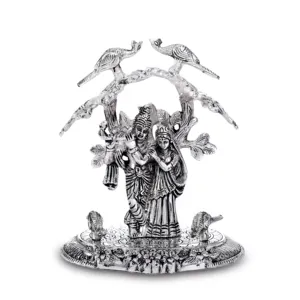 手工金属镀银拉达·克里希纳树下设计雕像宗教礼品家居装饰和礼品
