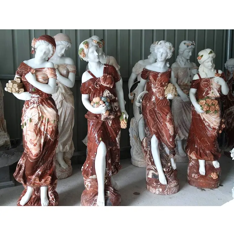 Decoración del jardín del hogar Pulido Tamaño real Piedra de mármol natural Cuatro estaciones Diosa Esculturas Figura al aire libre Estatua de mármol