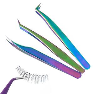 Pinzas de extensión de pestañas profesionales de acero inoxidable Logotipo personalizado y pinzas de pestañas de precisión coloridas - Product Image 1