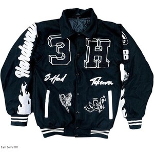 Chaqueta Universitaria Deportiva para Hombre con Diseño de Letras, Ribete a Rayas, Bloques de Color, Estilo Rave, con Logotipo Personalizado y Talla Personalizada - Product Image 2