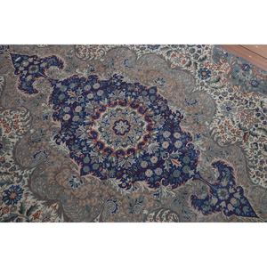 Alfombra Turca de 4.7x7.4 pies, Alfombra Vintage de Lana Azul con Diseño Geométrico y Elementos Florales, Base de Látex - Product Image 2