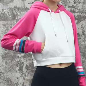 Logo personnalisé Streetwear femmes sweat pull Gym sweats à capuche femmes sweat à capuche dames décontracté haut court à capuche - Product Image 2