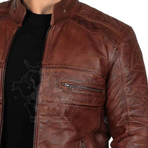 Veste en cuir de vache véritable noire de haute qualité pour homme, col montant et logo frontal, veste d'hiver respirante et écologique 2025 - Product Image 6