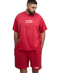 Tenue d'été décontractée 2 pièces en coton personnalisée et respirante pour hommes, ensemble t-shirt et short de sport délavés à l'acide - Product Image 3