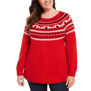 Maglione invernale casual da donna Charter Club taglia 0X con stampa Fair Isle, rosso - Product Image 1