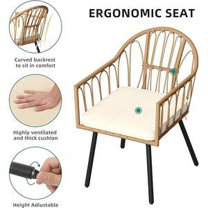 Juego de sillas de comedor de mimbre de ratán beige de 4 piezas con cojines para uso en exteriores o interiores Bistro - Product Image 3