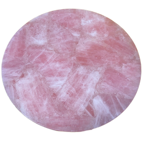 Table basse moderne faite à la main pour salon, avec plateau rond en pierre précieuse rose quartz - Product Image 3