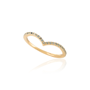 Último nuevo diseño de alta calidad Natural corte redondo Topacio Azul 14K oro amarillo sólido FORMA DE V anillo delicado joyería minimalista mujeres - Product Image 3