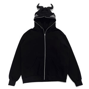 Sweat à capuche pour homme surdimensionné, imperméable, en coton lourd de haute qualité, avec logo en strass, fermeture éclair intégrale sur le devant, style streetwear personnalisé - Product Image 2