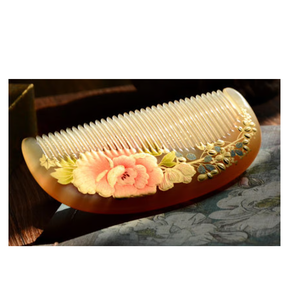 Peigne en corne de buffle forme carrée poignée de dragon conception cheveux de coiffure faits 100% vraie corne de buffle d'Inde - Product Image 2