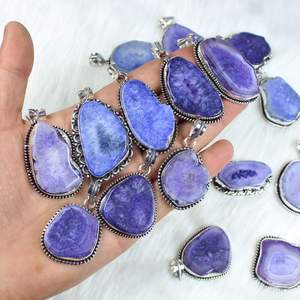 Púrpura Solar cuarzo rebanada colgante collar bisel ajuste incrustaciones tecnología niñas venta al por mayor joyería suministro regalo para mujeres - Product Image 2