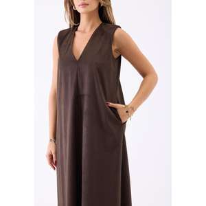 Robe décontractée 7507 couleur café, coupe droite avec fente tendance - Product Image 2