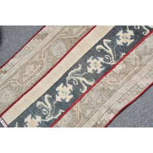 พรมขนแกะสไตล์วินเทจเป็นมิตรต่อสิ่งแวดล้อมทำด้วยมือ2x2.8ft สีเบจสีฟ้าตุรกีดีไซน์เย็บปะติดปะต่อกันชุดกองกลางด้านหลังทำจากยาง - Product Image 5