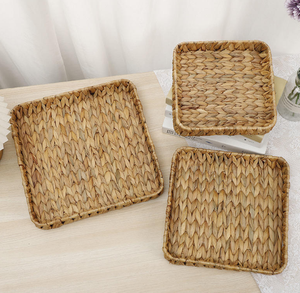 Plateau en jacinthe d'eau tissé à la main Plateau de service rustique écologique et décoratif pour la maison, le café ou l'hôtel - Product Image 3