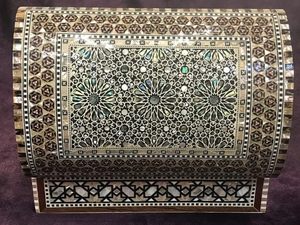 Sultana <b>Large</b> Handcrafted Egyptian Mother of Pearl Domed Jewelry <b>Chest</b> - Inlaid Mosaic Organizer (11x7.2x5.2 In) - Product Image 5