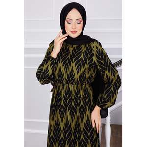 Vestido Hijab crepé caqui con patrón de palmera Vestido modesto y modesto - Product Image 3