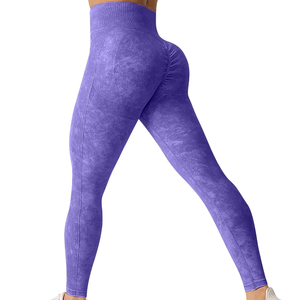 Vente en gros de leggings de fitness sexy en polyester élasthanne sans couture leggings de sport taille haute teintés pour femmes - Product Image 2