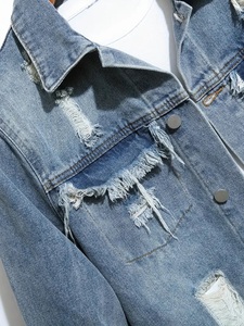 Venta al por mayor de ropa de los hombres de moda chaqueta de mezclilla desgastada para los hombres de encargo con retales con el logotipo de calidad superior con precio bajo - Product Image 3