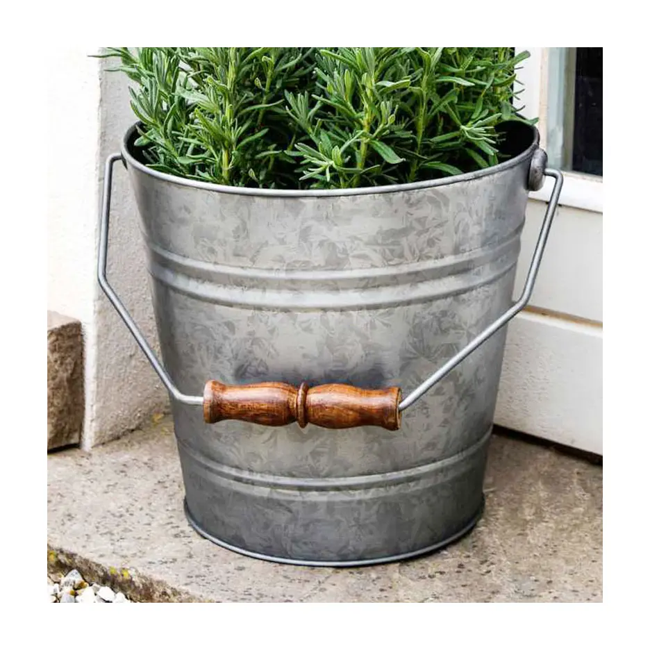 Raw Galvanized Metal Bucket Outdoor with Handles Bucket Latest Garden Decoration Mini Size Bucket Forest Decorative Herbs