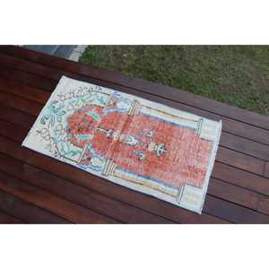 Alfombra Turca de 1.7x3.4 pies, Alfombra Vintage, Alfombra Roja de Lana Sólida - Product Image 3