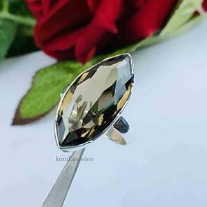 Bague fine en argent sterling 925 avec sertissage de pierres précieuses en quartz fumé pour mariages et fiançailles fabriquées pour les filles - Product Image 2