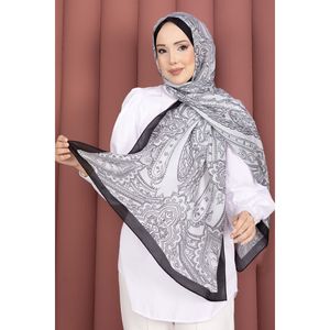 Authentic Black and White Motif Shawl Series Square Cotton Scarf for Girls Breathable and Digital Printed for Party Style - Product Image 1