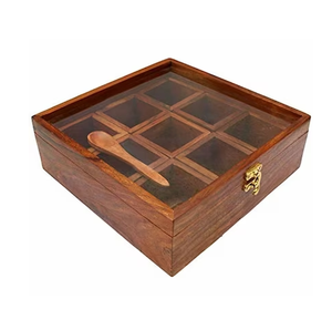 Boîte à épices en bois carrée de qualité supérieure dans la dernière conception avec 4 conteneurs carrés pour la vente chaude d'épices et d'herbes de magasin - Product Image 5