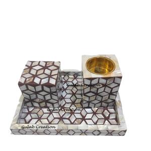 Juego de bandeja para quemador de incienso Bakhoor con incrustaciones de madreperla, quemador Oud decorativo de lujo con bandeja para el hogar, Ramadán y regalos islámicos - Product Image 1