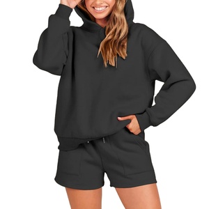 Ensemble confortable pour homme : sweat à capuche et short en polyester/coton, taille élastique, toile décontractée, doux, impression de logo personnalisée, service OEM - Product Image 1