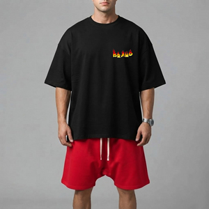 Conjunto deportivo para hombre, estilo hip hop, informal, de algodón 100%, con estampado de dos tonos, manga corta, holgado, con logotipo personalizado al por mayor. - Product Image 4