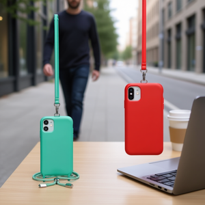 เคสโทรศัพท์ DAM Real Silicone Strap พร้อมสายคล้องคอ สำหรับ 15 Plus - รุ่น Original สีเทอร์ควอยซ์ แดง ดำ ม่วงอ่อน เขียว ชมพู - Product Image 2