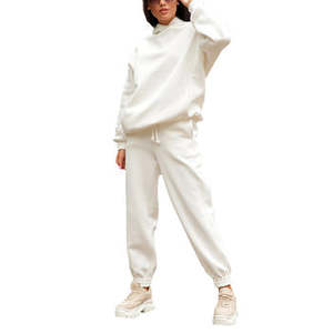 Survêtement femme coton polaire deux pièces survêtement pantalon ensemble uni épais unisexe 2 pièces survêtement à capuche ensemble pour femmes - Product Image 4