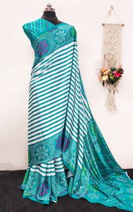 Sari Indio de Tela Crepé Estampada, Última Moda Exclusiva, Blusa Elegante, Estilo Étnico para Novia, Impresionante Look Bollywood de Moda - Product Image 3