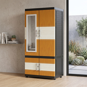 Naiba Plastic Cabinet/Wardrobe/Cupboard with Beige White Hinged Flat Panel <b>Doors</b> Equipped with <b>Mirror</b>, Lock, Shelves, and Hanger - Product Image 1